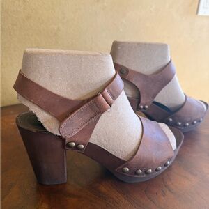 Italian Brown Leather Women's Heeled Sandals